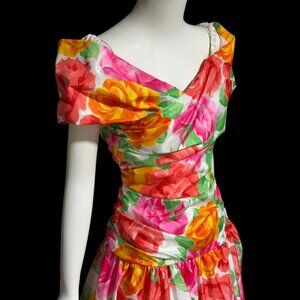 SCAASI BOUTIQUE Neiman Marcus, vintage '80s off shoulder bold foral ball gown